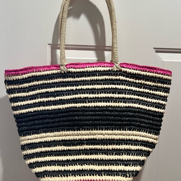 Straw Studios Black and Cream Tote with Pink Accent - Picture 1 of 3